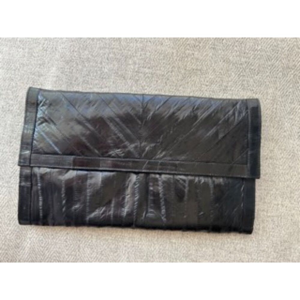 Vintage Royal Hock Genuine Eel Skin Clutch Wallet Black Envelope Purse